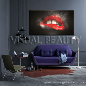 Abstrait Peinture à lèvres sexy ROUGE sur toile encadrée ART